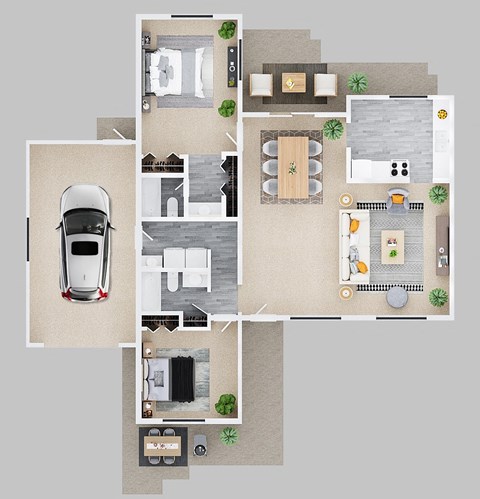Floor plan for 2 beds, 2 baths, 1300 sqft